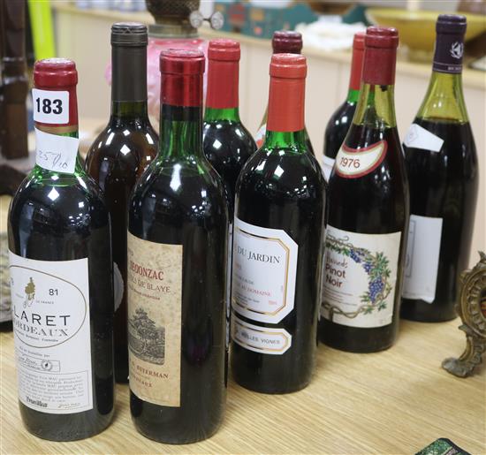 Nine bottles of mixed red wines